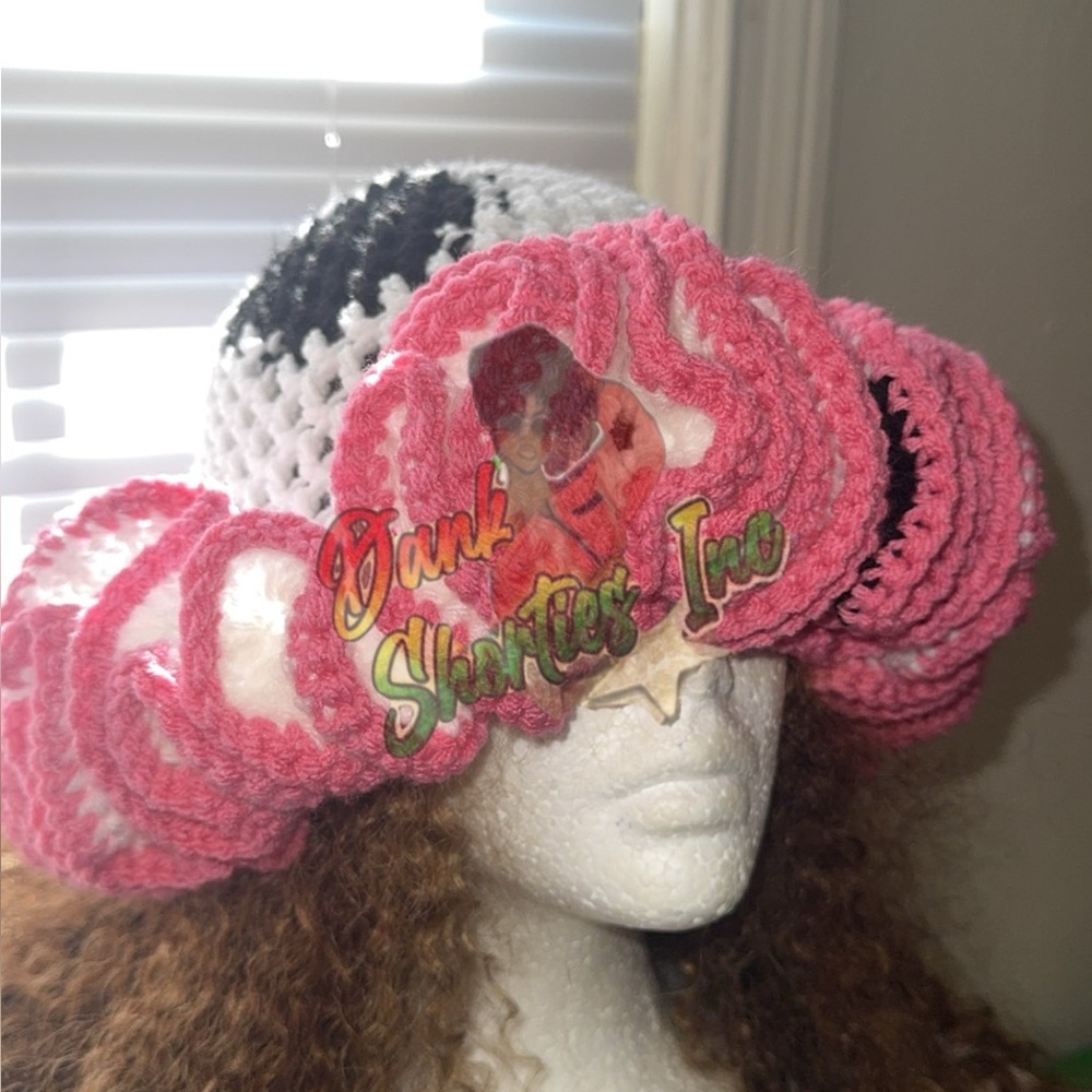 Pink and Cow Print Ruffle Bucket Crochet Hat